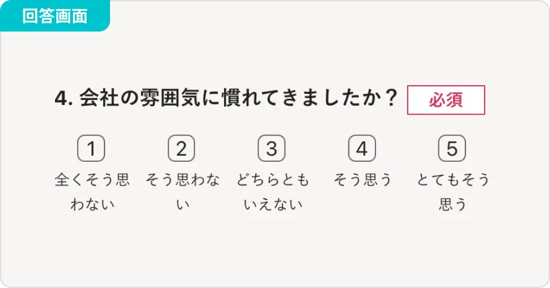 「どのくらい満足しているか」などを段階で評価してもらい、尺度を計測して数値化したい場合に使用する回答画面の画像