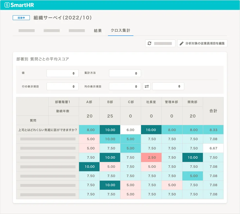 クロス集計の画面のイメージ図
